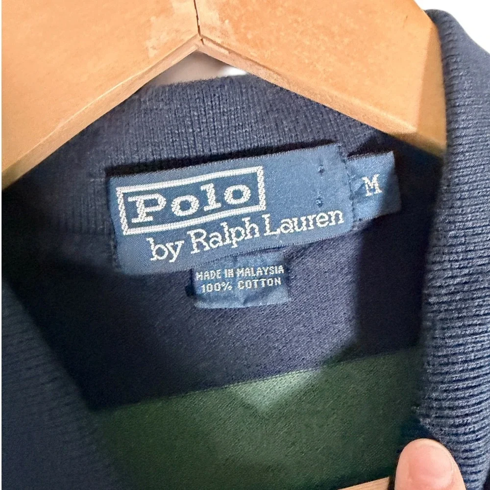 Vintage Polo Ralph Lauren Men's Striped Short Sleeve Polo Shirt Green Blue‎ Med